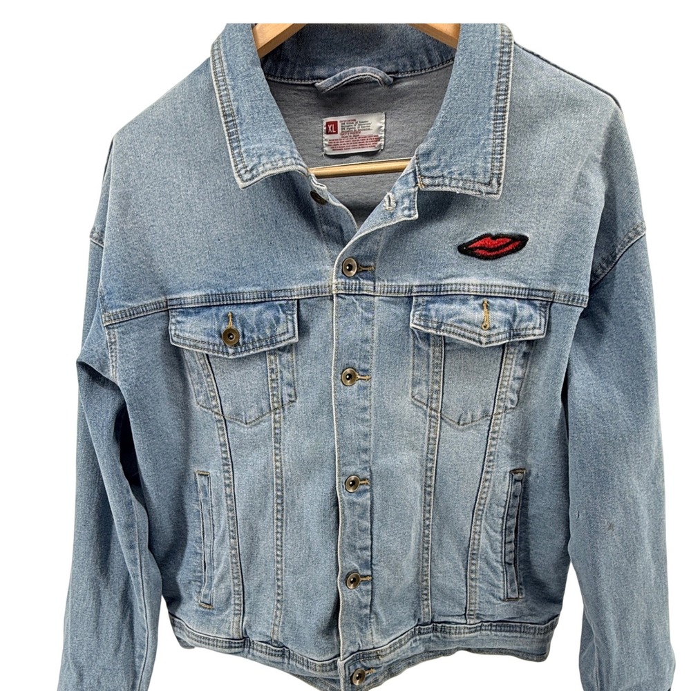 New York 1969 Stonewall Denim Jacket Lips‎ Patch Light Wash XL